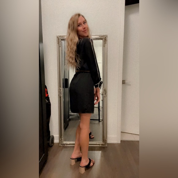 H&M Black Chiffon Dress with White Cord Detailing - Elegance for Timeless Style! - Picture 3 of 3